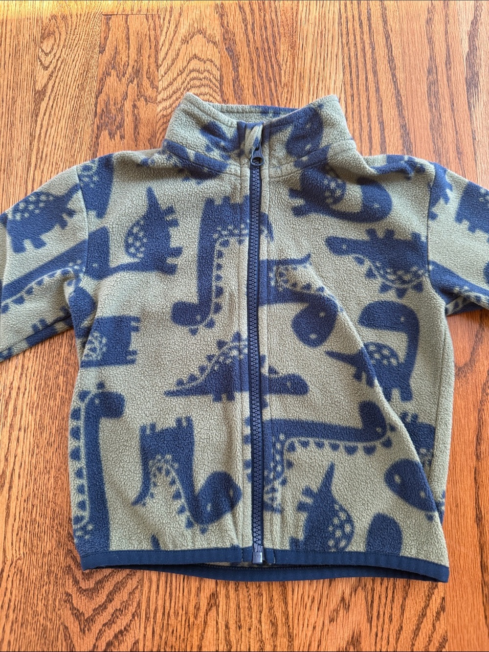 2T Dinosaur Fleece Zip Jacket - Green & Navy
